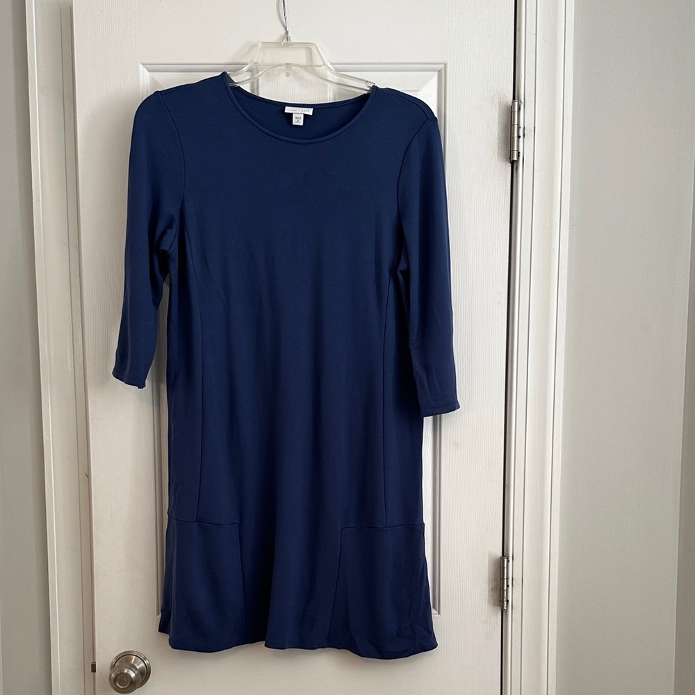 J. Jill Navy Midi Shift Dress with Pockets
